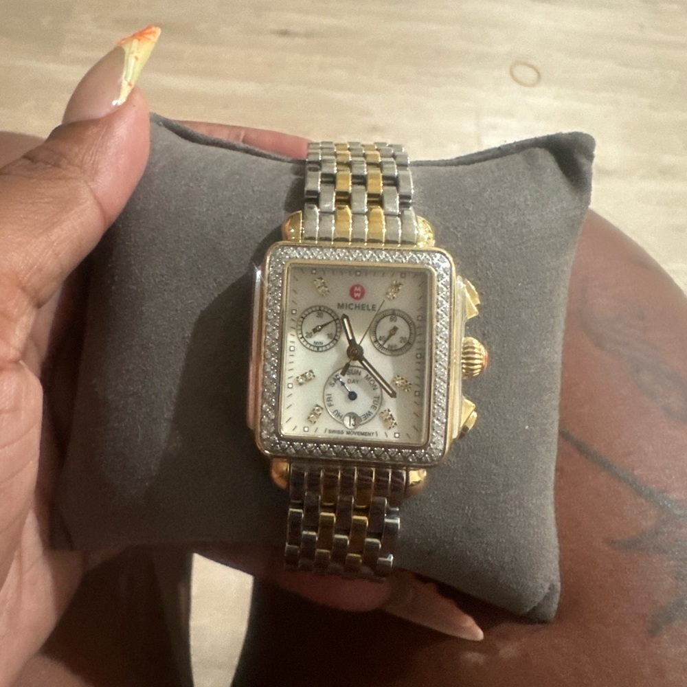 Michele Two-Tone Watch with Crystal Accents